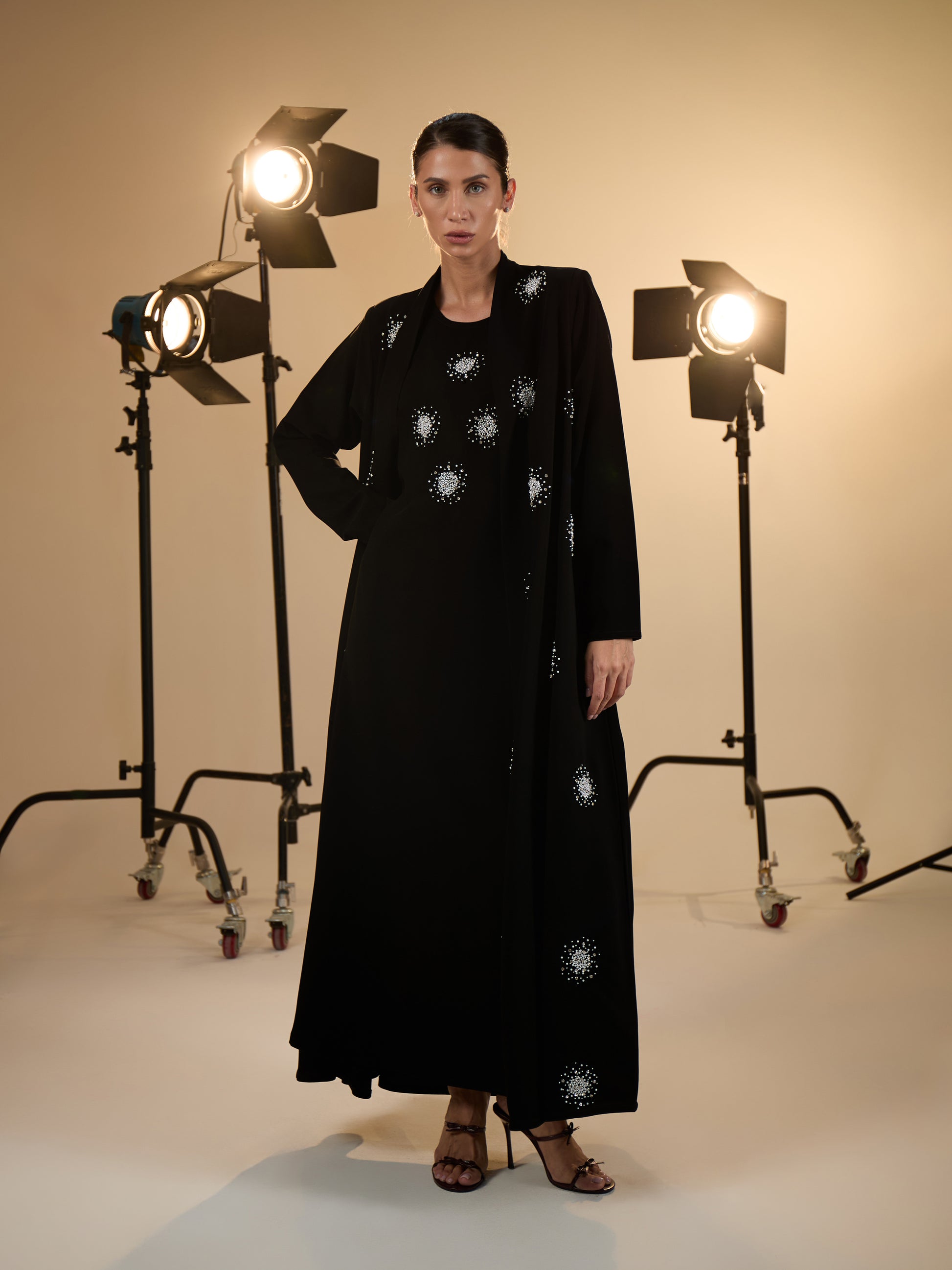 PEARL AND SILVER BEADS ABAYA