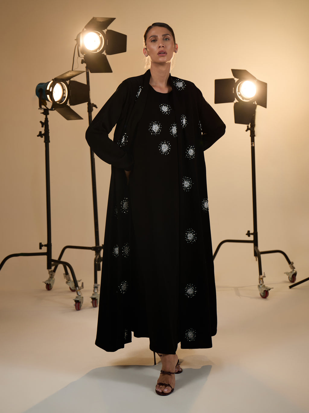 PEARL AND SILVER BEADS ABAYA