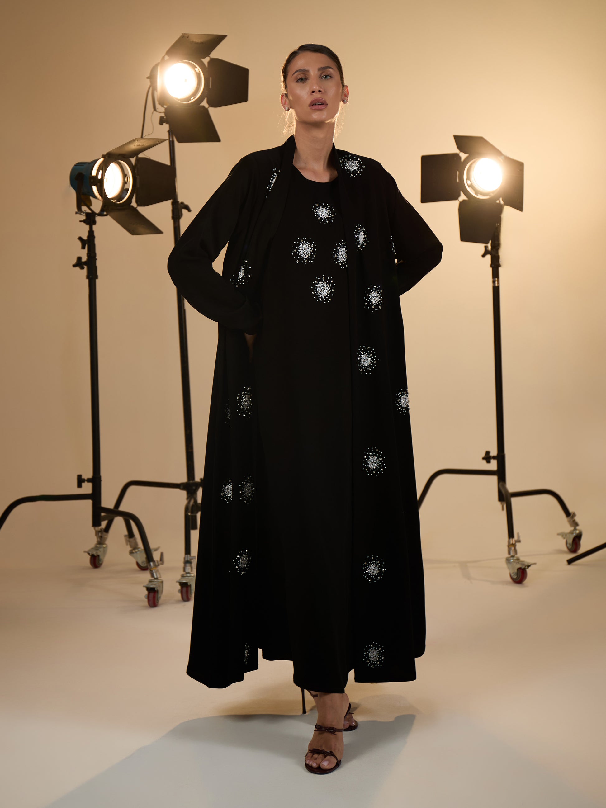 PEARL AND SILVER BEADS ABAYA