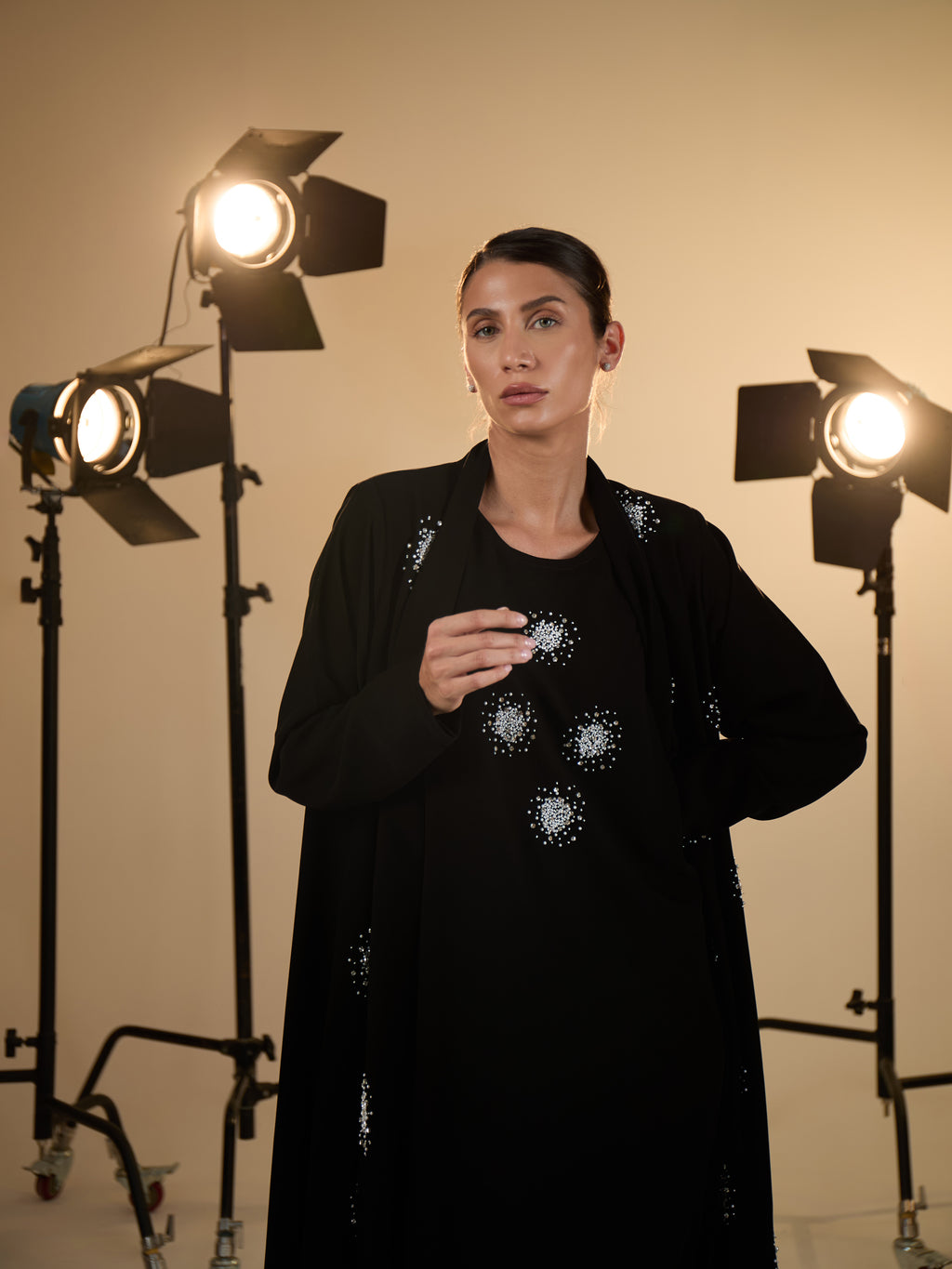 PEARL AND SILVER BEADS ABAYA