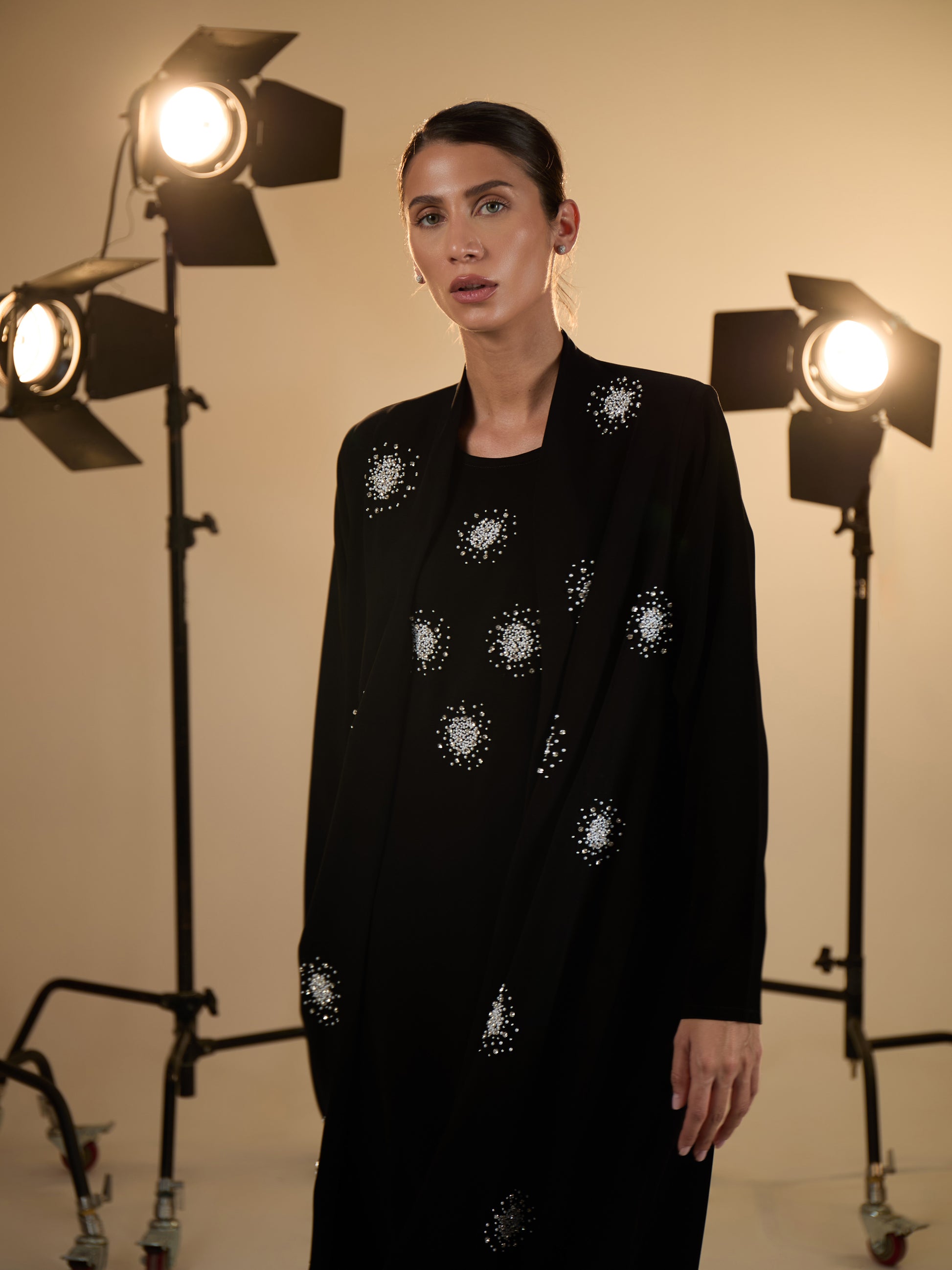 PEARL AND SILVER BEADS ABAYA