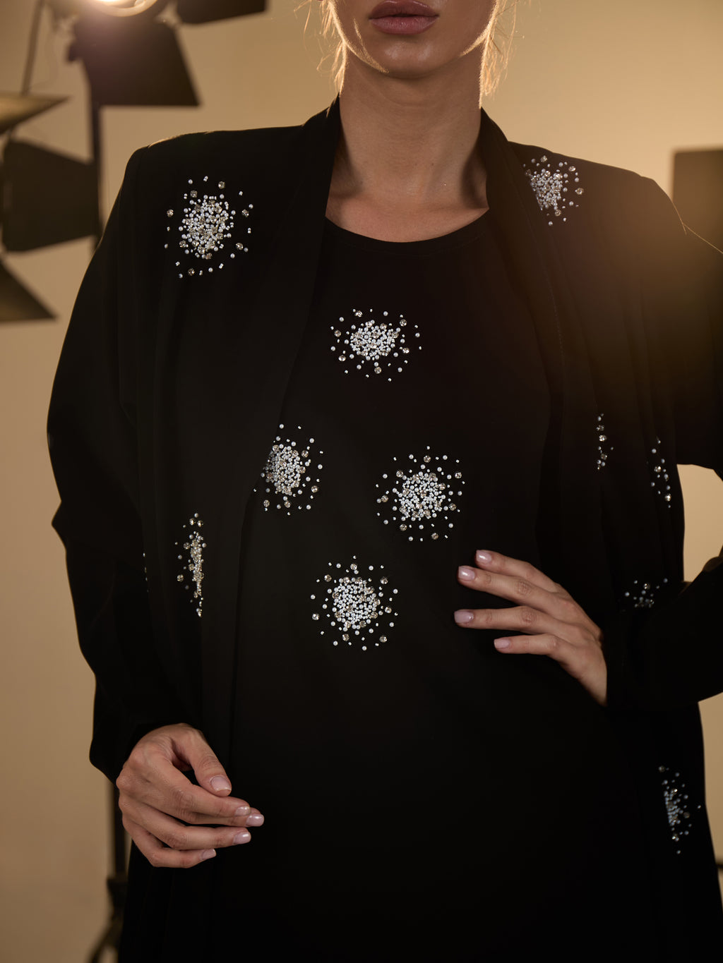 PEARL AND SILVER BEADS ABAYA