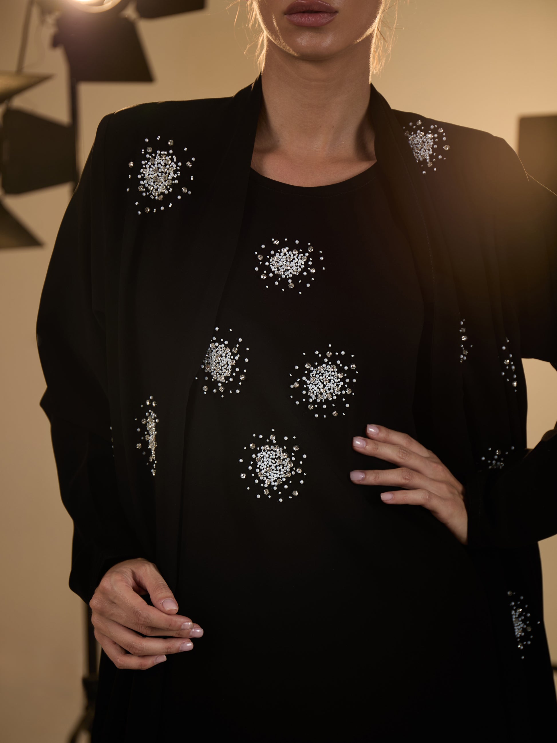 PEARL AND SILVER BEADS ABAYA