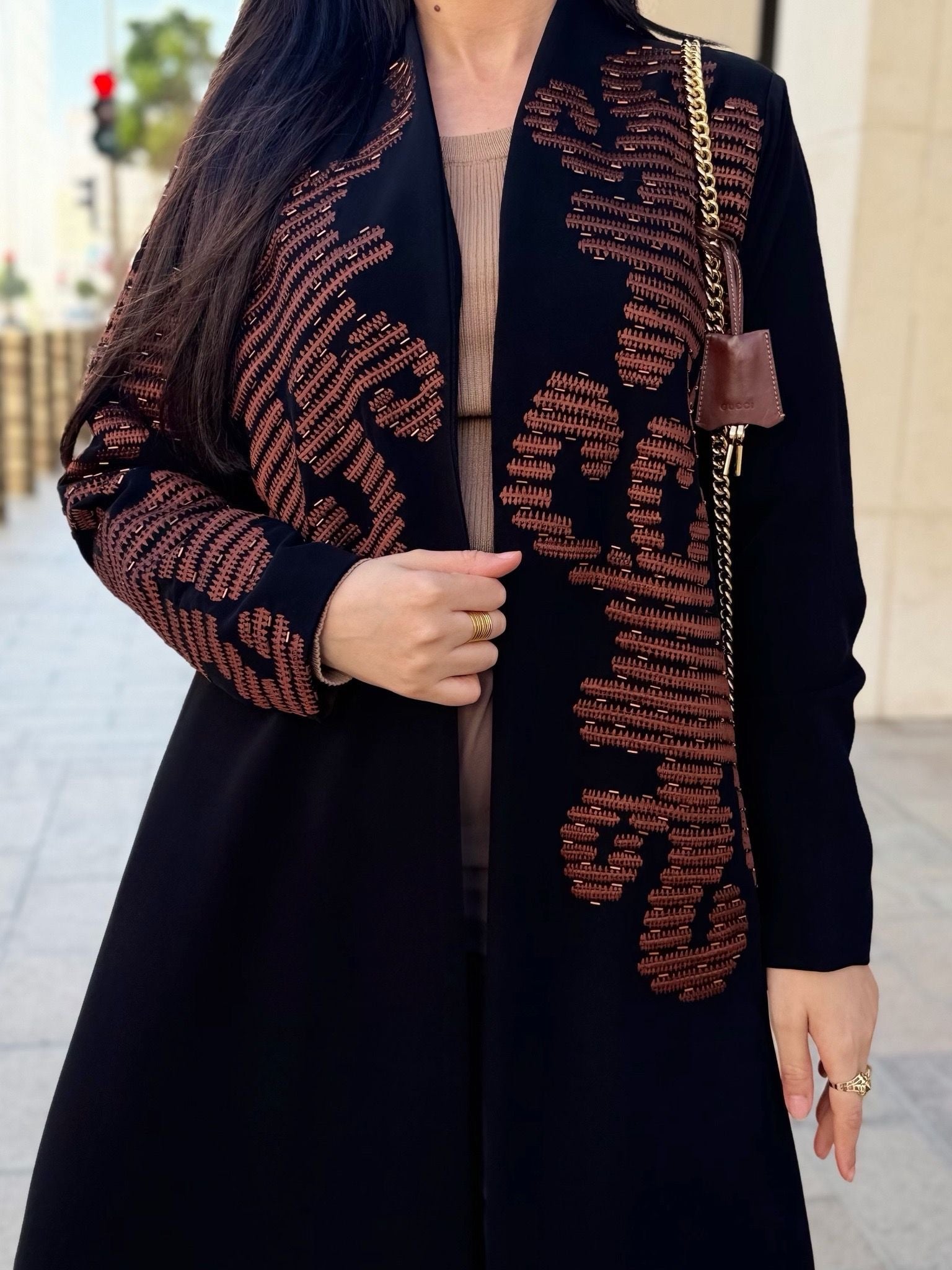 brown embroidery abaya