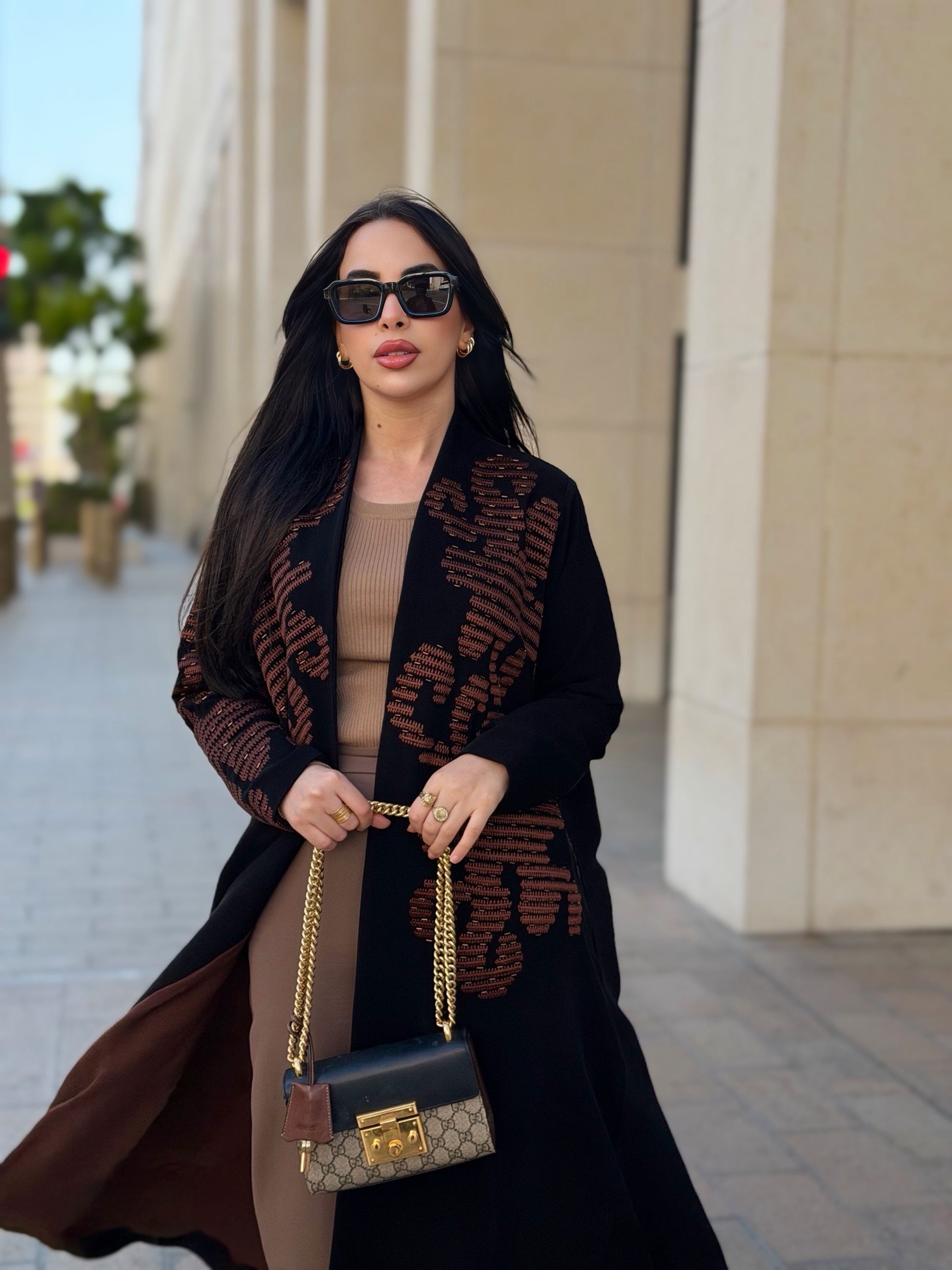 brown embroidery abaya