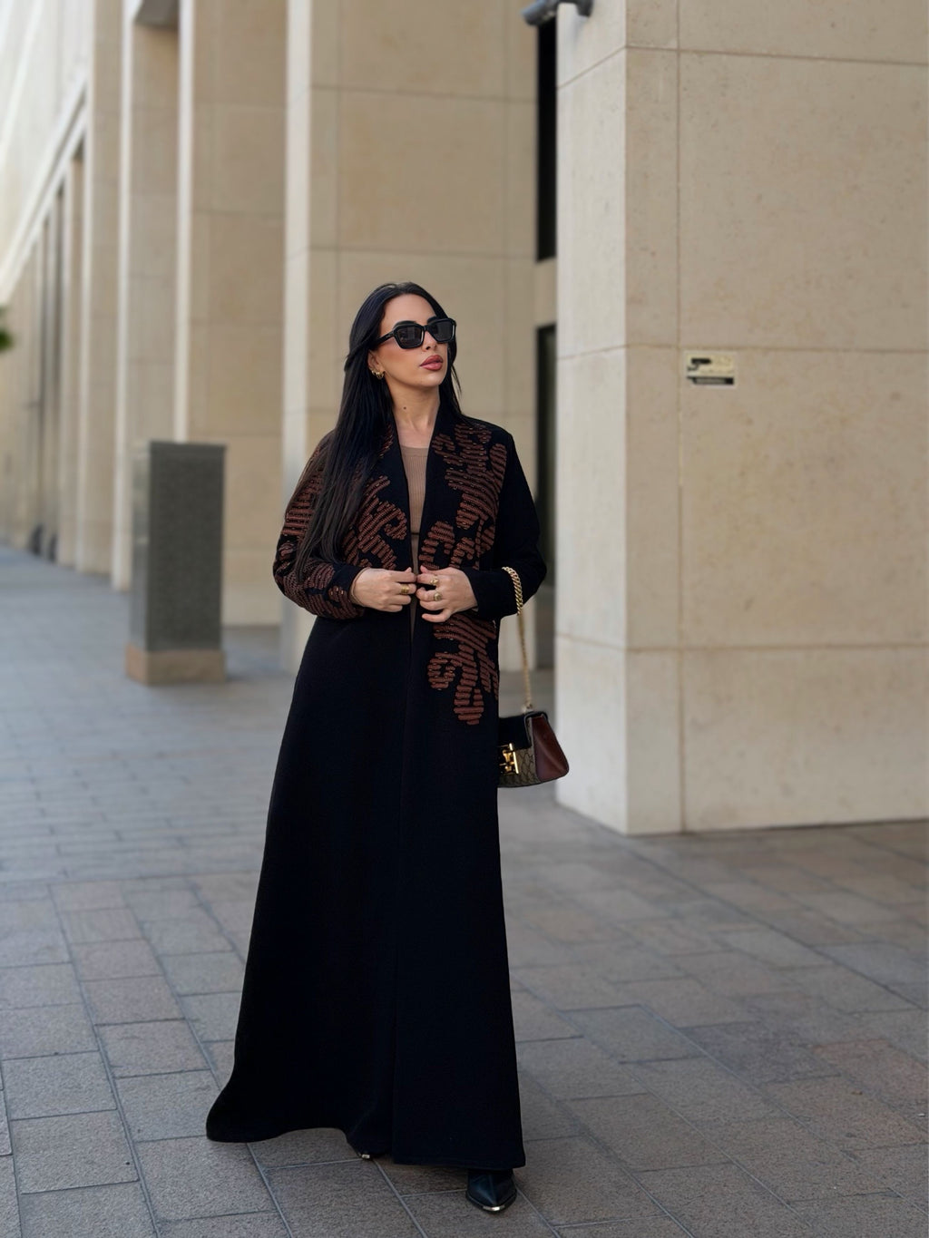 brown embroidery abaya