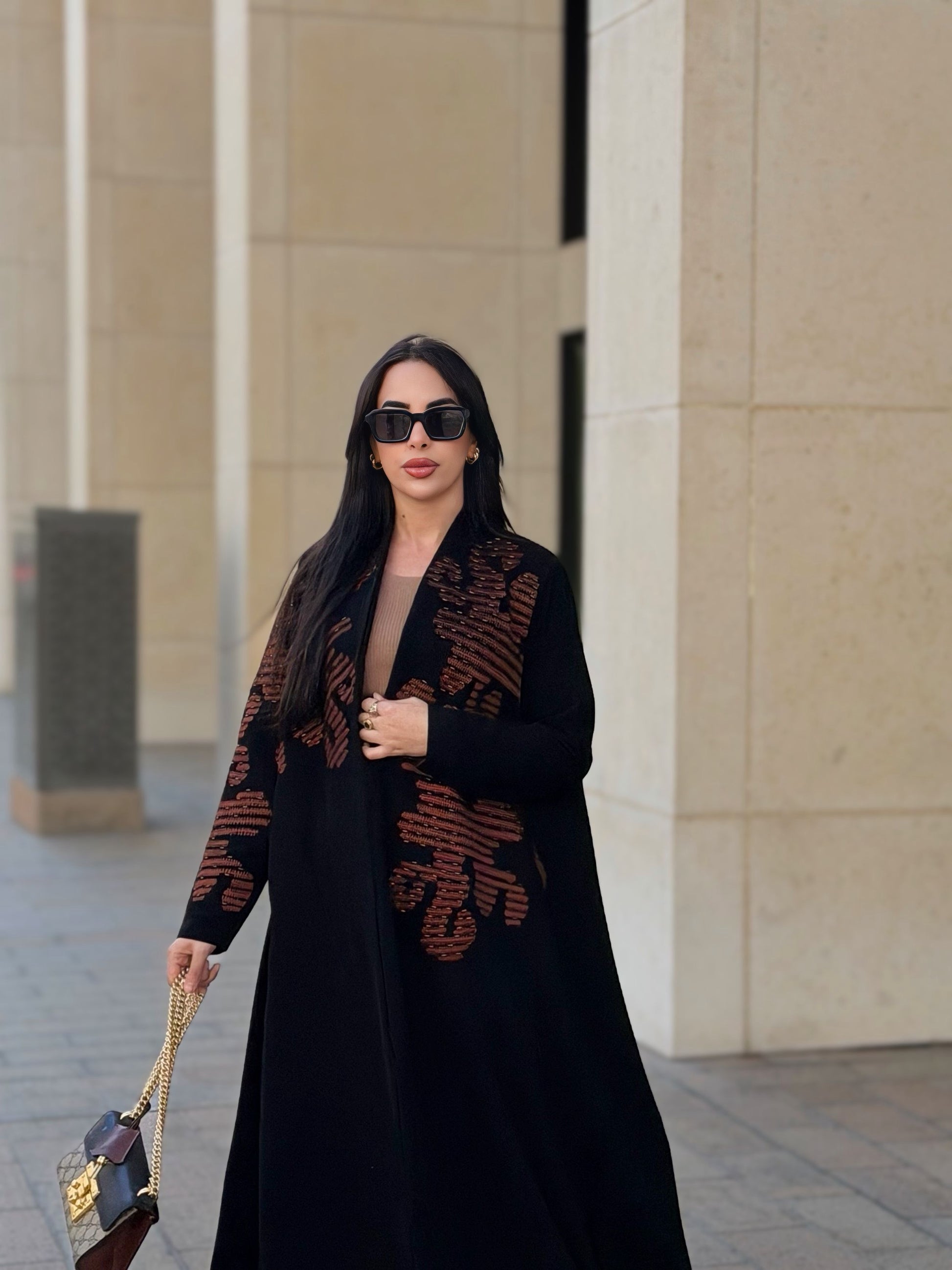 brown embroidery abaya